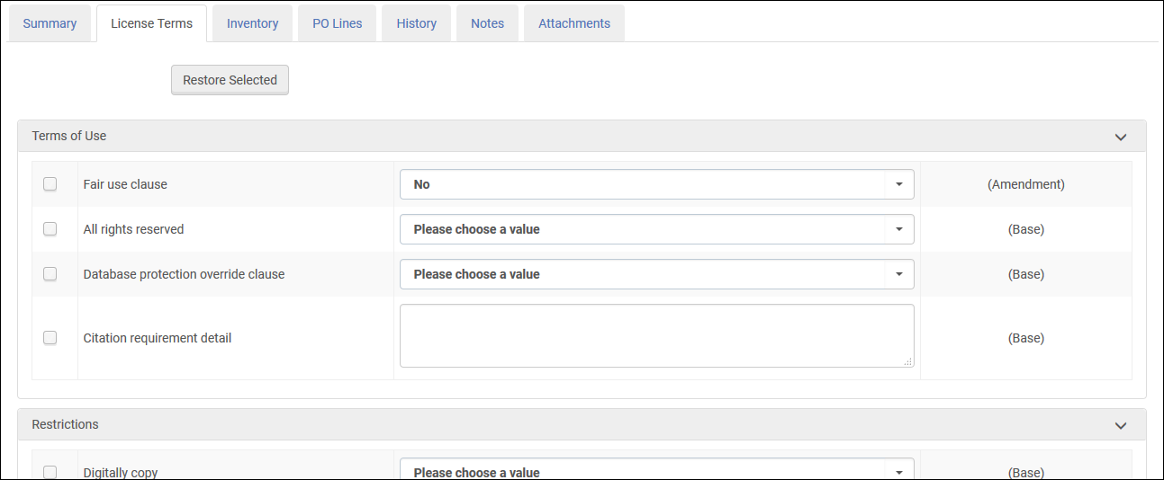 The License Term Details Page – License Terms Tab.